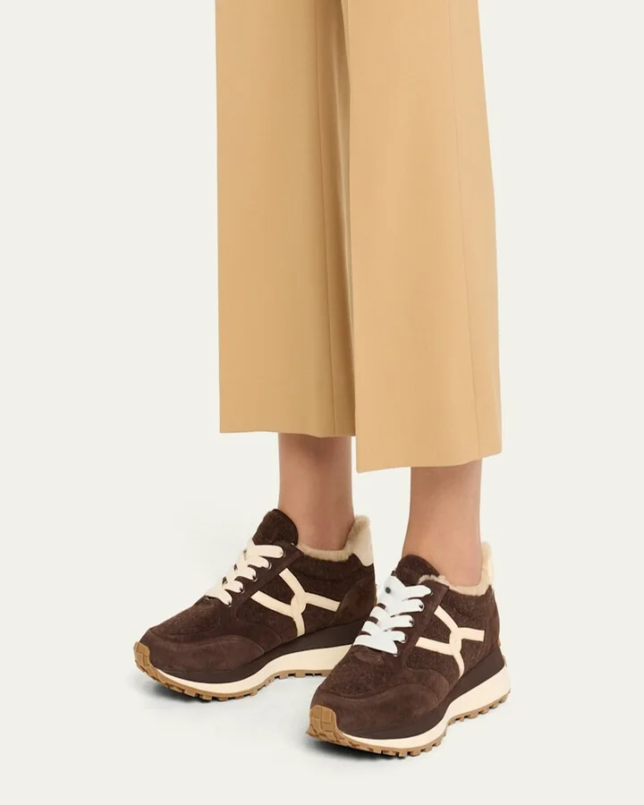 Valentina Suede Shearling Retro Sneakers - Image 2