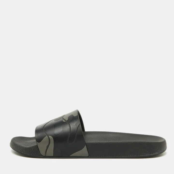 Valentino Black Camo Print Rubber Flat Pool Slides Size 45