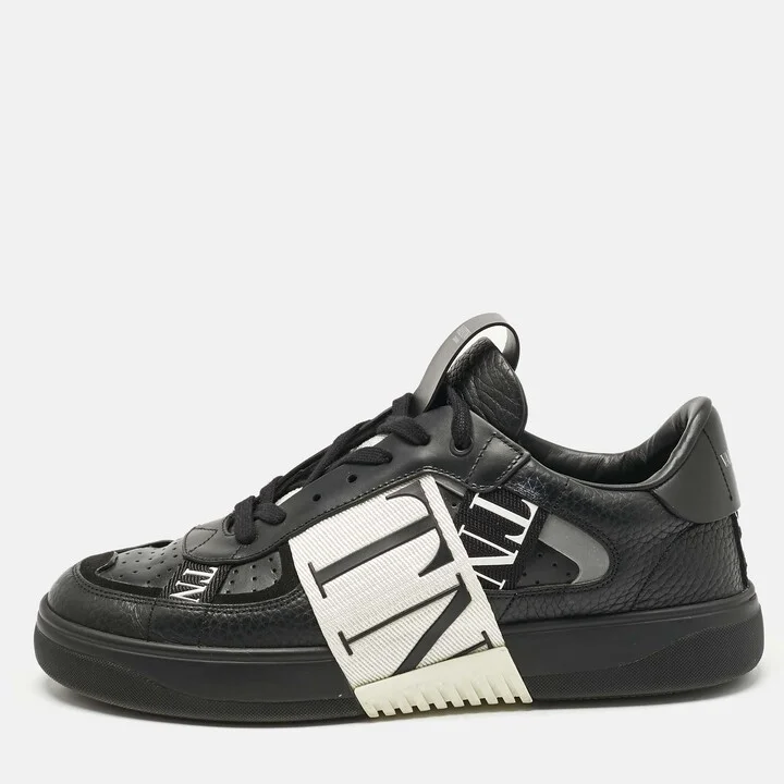 Valentino Black Leather Canvas and Suede VL7N Low Top Sneakers Size 40
