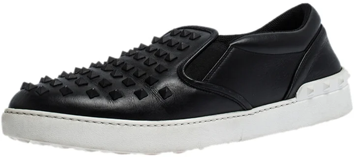 Valentino Black Studded Leather Slip On Sneakers Size 45
