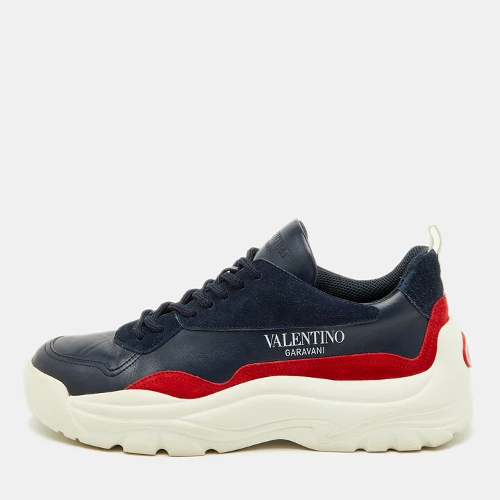 Valentino Blue/Red Suede and Leather Gumboy Low Top Sneakers Size 41