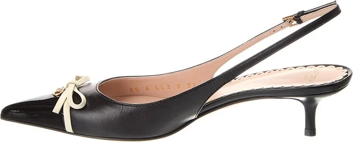 Valentino Bow Detail 45 Leather Slingback Pump - Image 2