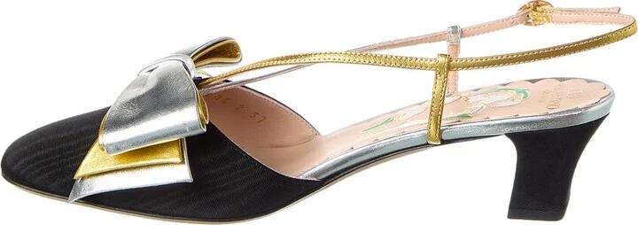 Valentino Bowow 45 Grosgrain & Leather Slingback Pump - Image 2
