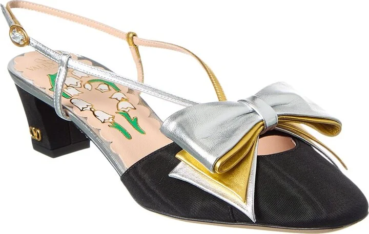 Valentino Bowow 45 Grosgrain & Leather Slingback Pump
