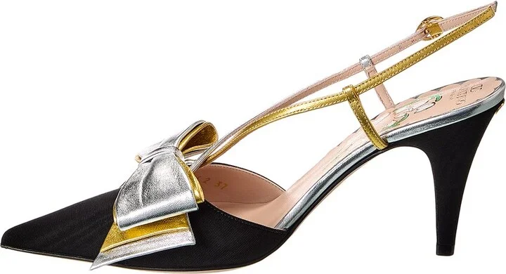 Valentino Bowow 85 Grosgrain & Leather Slingback Pump - Image 2