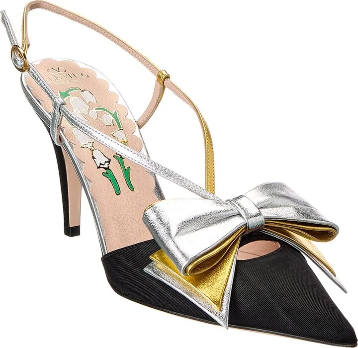 Valentino Bowow 85 Grosgrain & Leather Slingback Pump