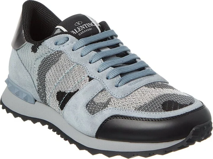 Valentino Camo Knit & Suede Sneaker