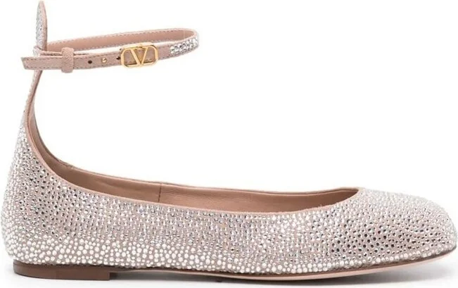 Valentino Embellished Round Toe Ballerina Shoes