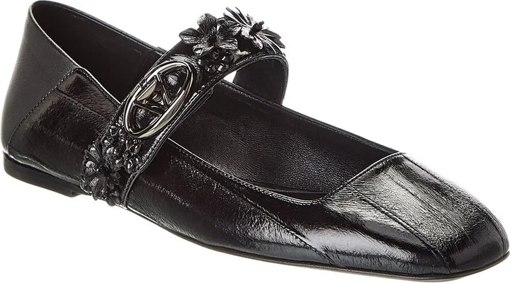 Valentino Floral Applique Leather Ballerina Flat