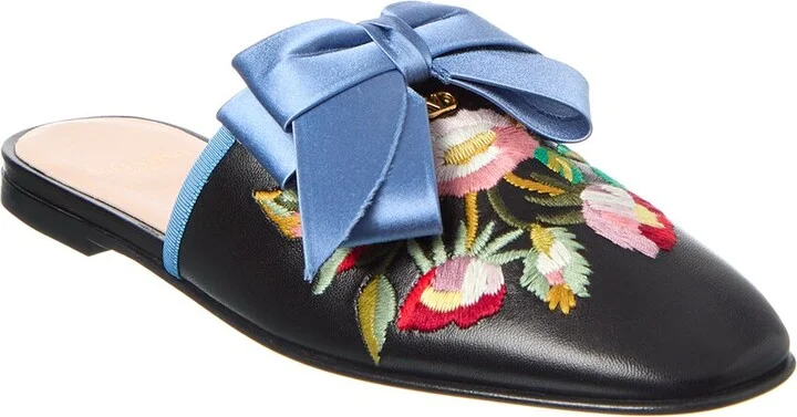 Valentino Floral Embroidered Leather Mule