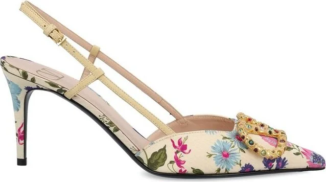 Valentino Floral Patterned Slingback Pumps