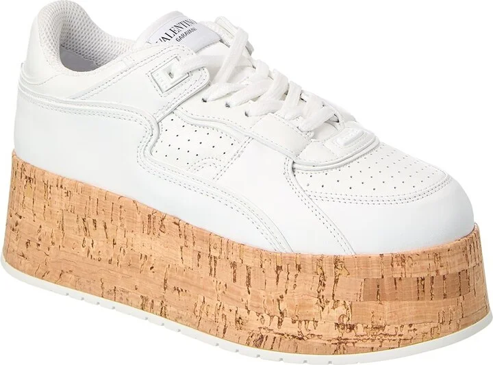 Valentino Freedots XL Leather & Cork Platform Sneaker