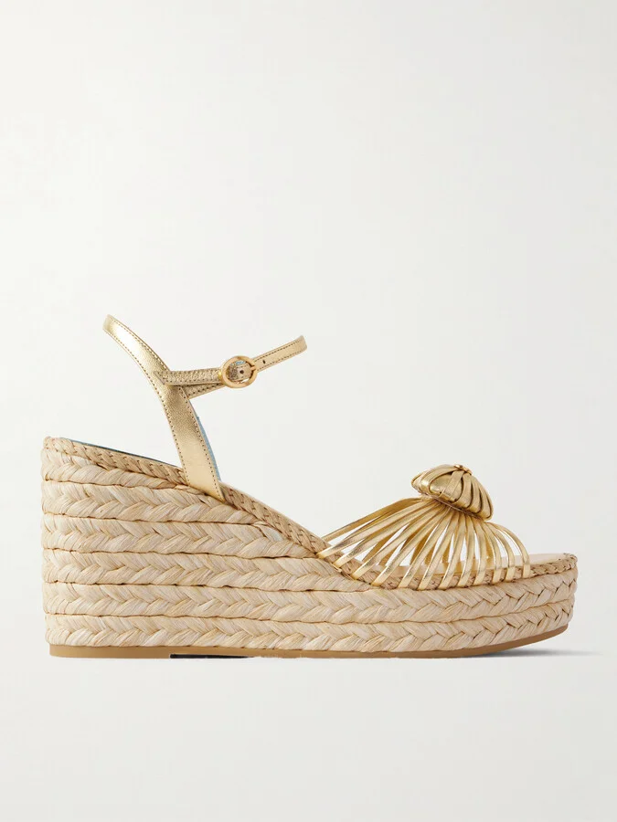 Valentino Garavani - 100 Metallic Leather Espadrille Wedge Sandals - Gold