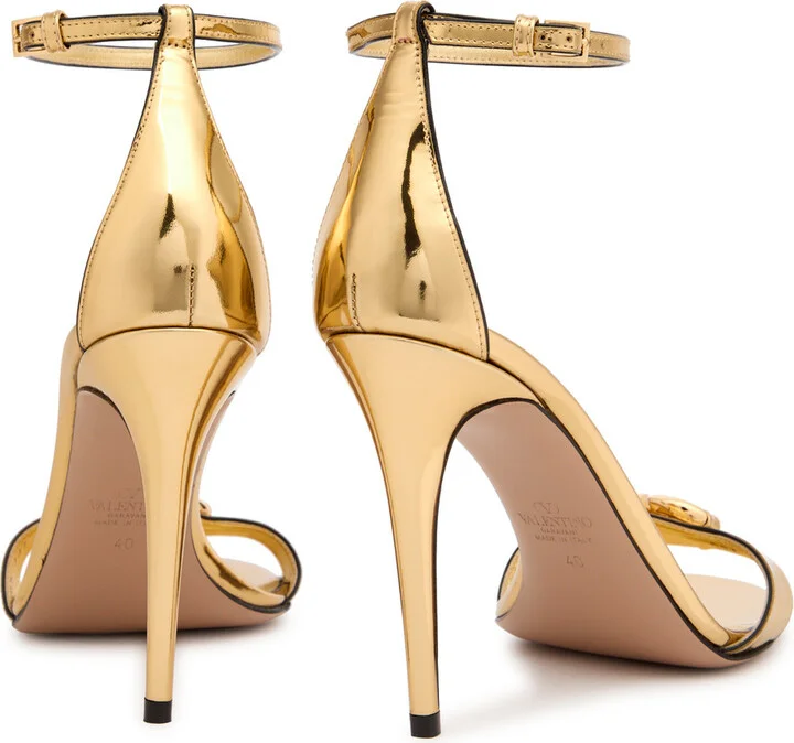 Valentino Garavani 100 Vlogo Metallic Leather Sandals - Image 4