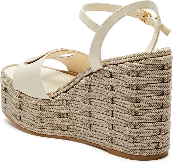 Valentino Garavani 110 Vlogo Leather Wedge Sandals - Image 2