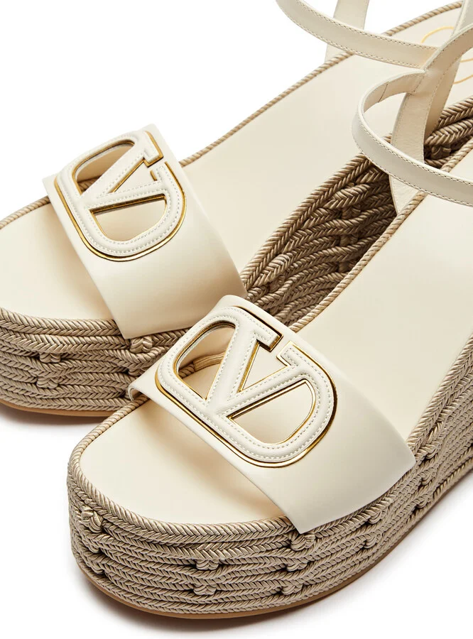 Valentino Garavani 110 Vlogo Leather Wedge Sandals - Image 3