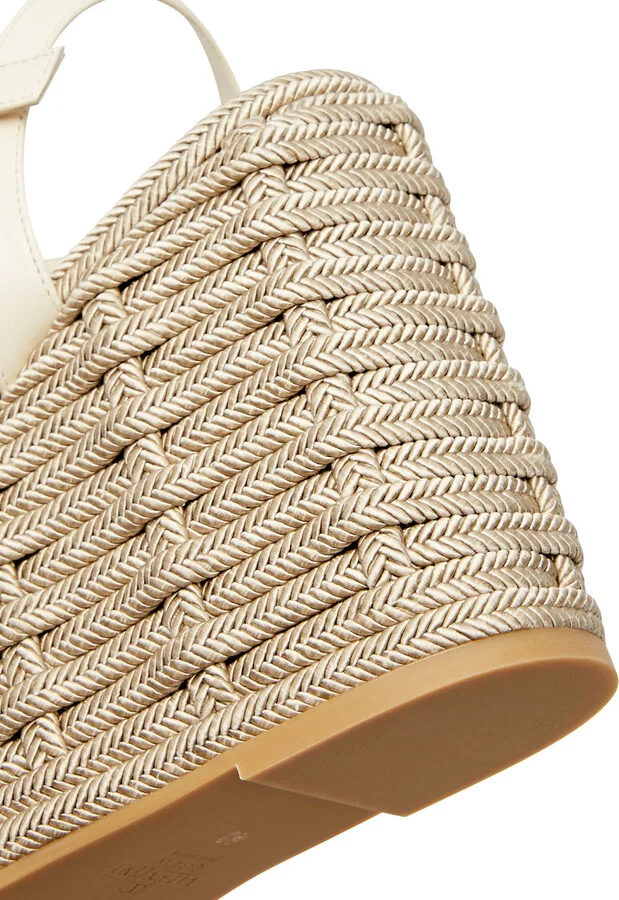 Valentino Garavani 110 Vlogo Leather Wedge Sandals - Image 4