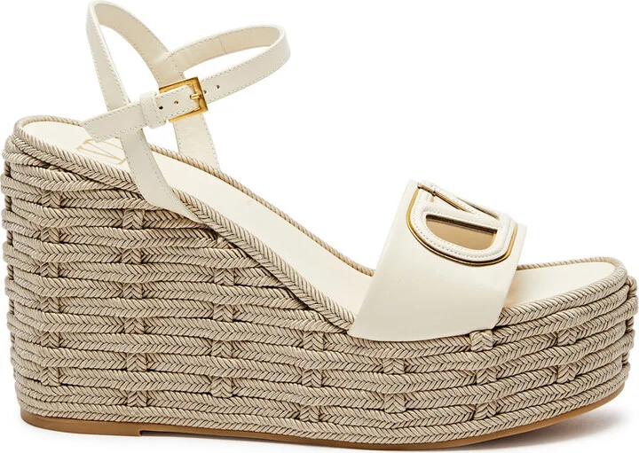 Valentino Garavani 110 Vlogo Leather Wedge Sandals