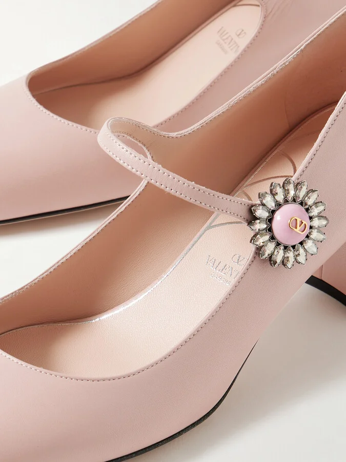 Valentino Garavani - 55 Embellished Leather Mary Jane Pumps - Pink - Image 4