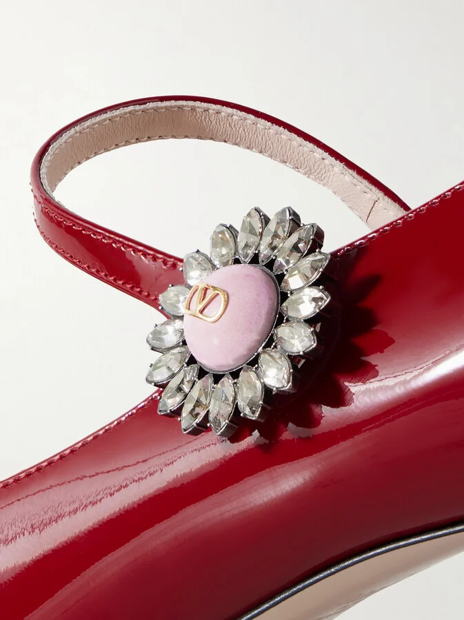 Valentino Garavani - 55 Embellished Patent-leather Mary Jane Pumps - Red - Image 4