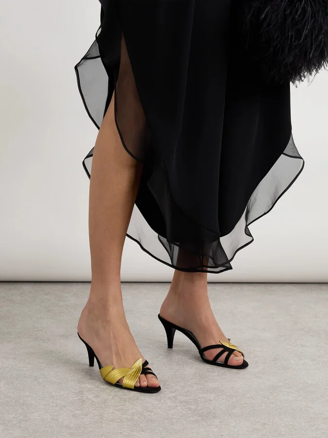 Valentino Garavani - 65 Metallic Leather And Suede Sandals - Black - Image 2
