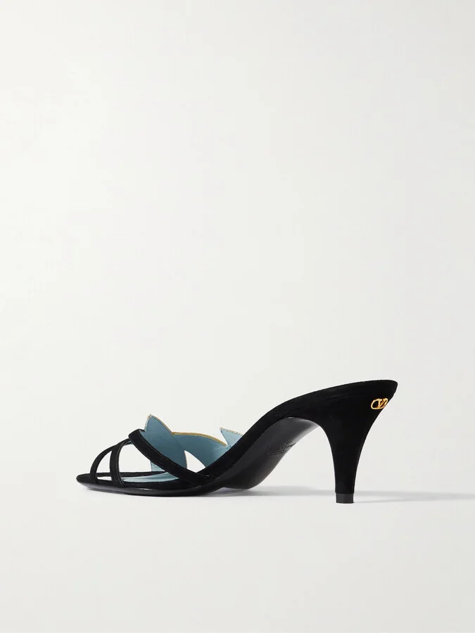 Valentino Garavani - 65 Metallic Leather And Suede Sandals - Black - Image 3