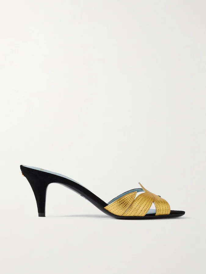 Valentino Garavani - 65 Metallic Leather And Suede Sandals - Black