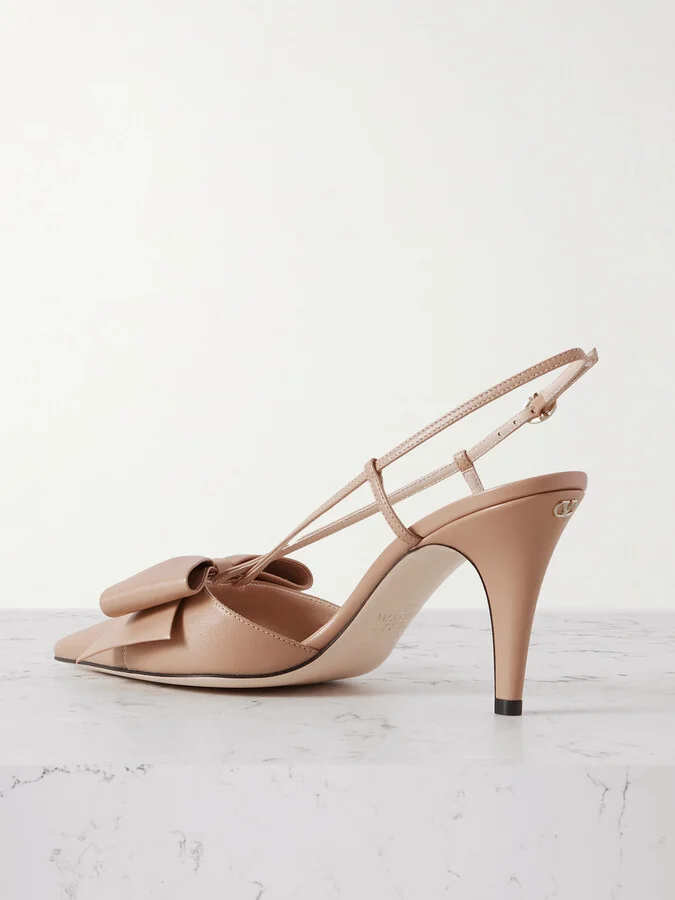 Valentino Garavani - 85 Bowow Bow-detailed Leather Slingback Pumps - Pink - Image 3