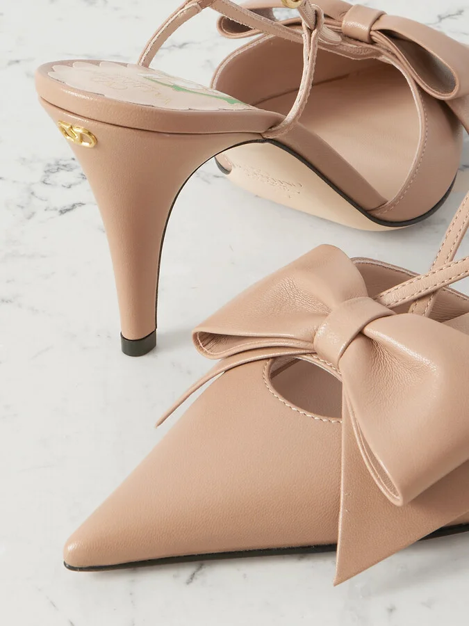 Valentino Garavani - 85 Bowow Bow-detailed Leather Slingback Pumps - Pink - Image 4