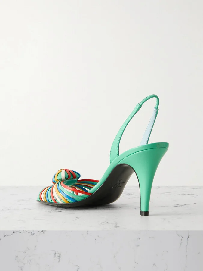 Valentino Garavani - 85 Embellished Leather Slingback Sandals - Green - Image 3