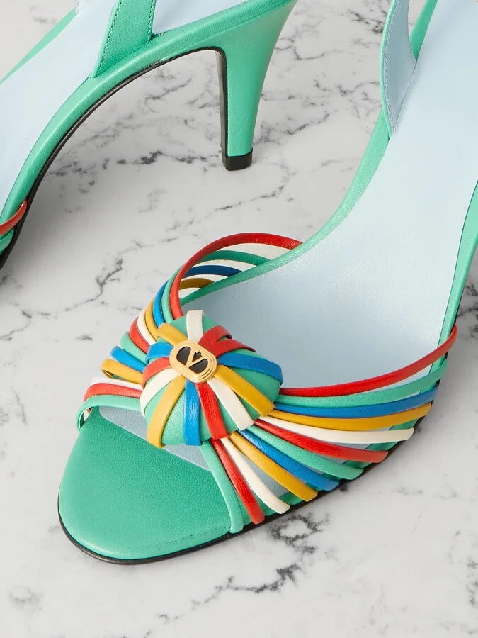 Valentino Garavani - 85 Embellished Leather Slingback Sandals - Green - Image 4