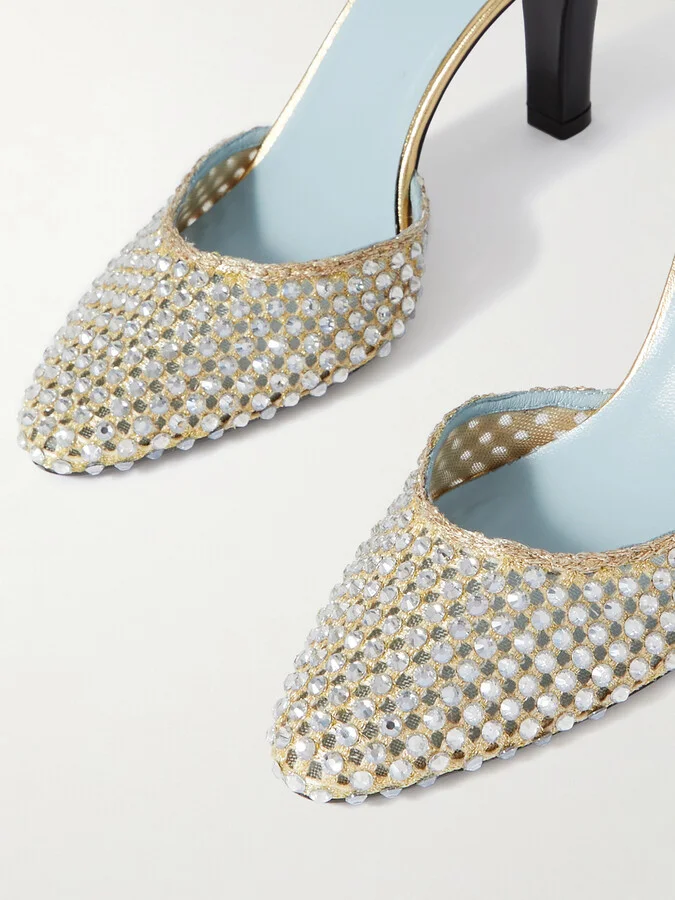 Valentino Garavani - 85 Suede-trimmed Embellished Metallic Mesh And Patent-leather Pumps - Neutrals - Image 4