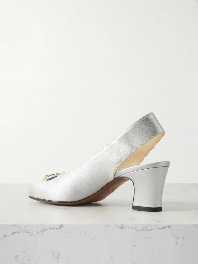 Valentino Garavani - Adamantine 60 Embellished Glittered-leather Slingback Pumps - Silver - Image 3