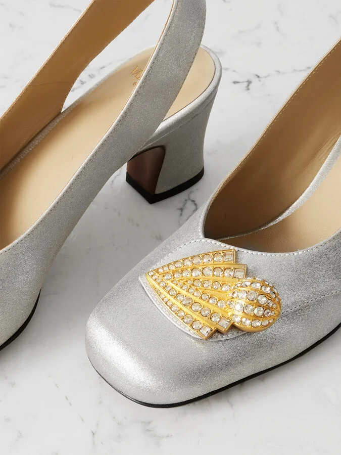Valentino Garavani - Adamantine 60 Embellished Glittered-leather Slingback Pumps - Silver - Image 4