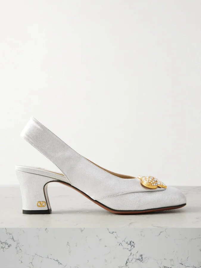 Valentino Garavani - Adamantine 60 Embellished Glittered-leather Slingback Pumps - Silver