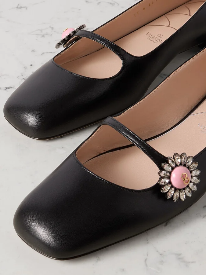 Valentino Garavani - Ballerina 20 Embellished Leather Flats - Black - Image 4