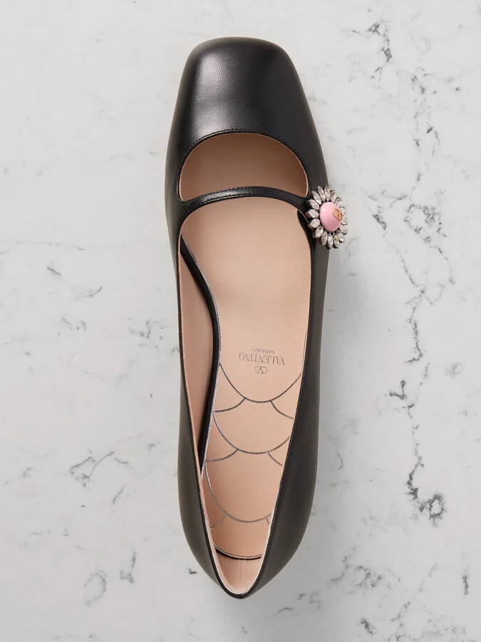 Valentino Garavani - Ballerina 20 Embellished Leather Flats - Black - Image 5