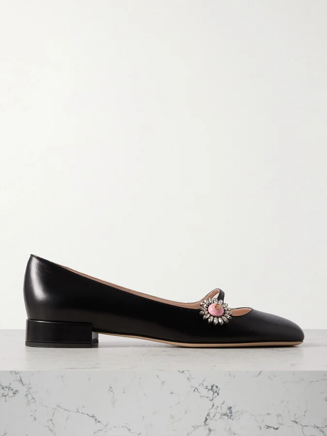 Valentino Garavani - Ballerina 20 Embellished Leather Flats - Black