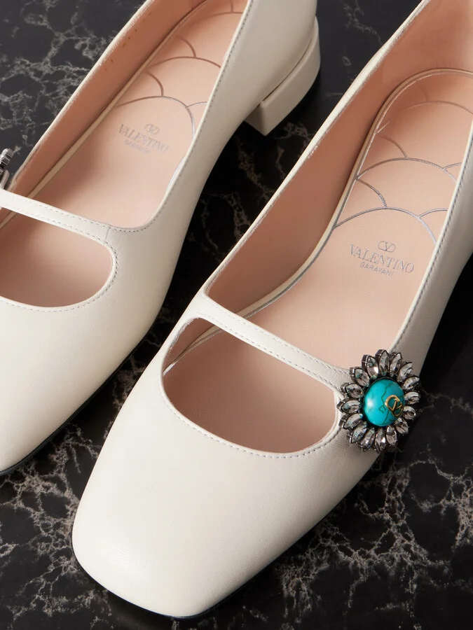 Valentino Garavani - Ballerina 20 Embellished Leather Flats - Ivory - Image 4