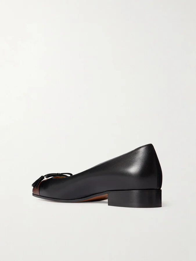 Valentino Garavani - Ballerina Embellished Two-tone Leather Flats - Black - Image 3