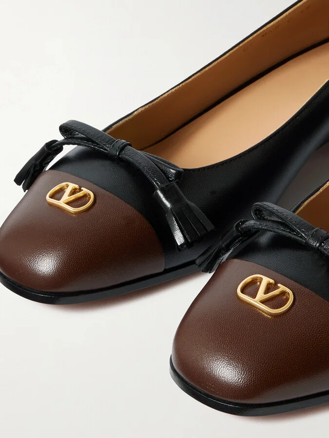 Valentino Garavani - Ballerina Embellished Two-tone Leather Flats - Black - Image 4
