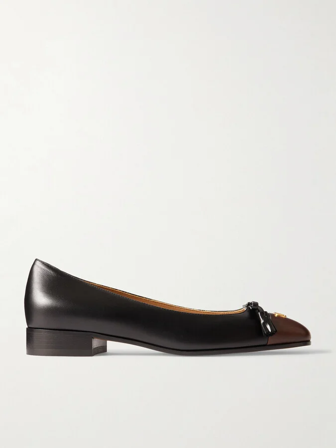 Valentino Garavani - Ballerina Embellished Two-tone Leather Flats - Black