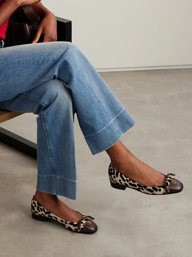 Valentino Garavani - Ballerina Leather-trimmed Leopard-print Calf Hair Flats - Animal print - Image 2