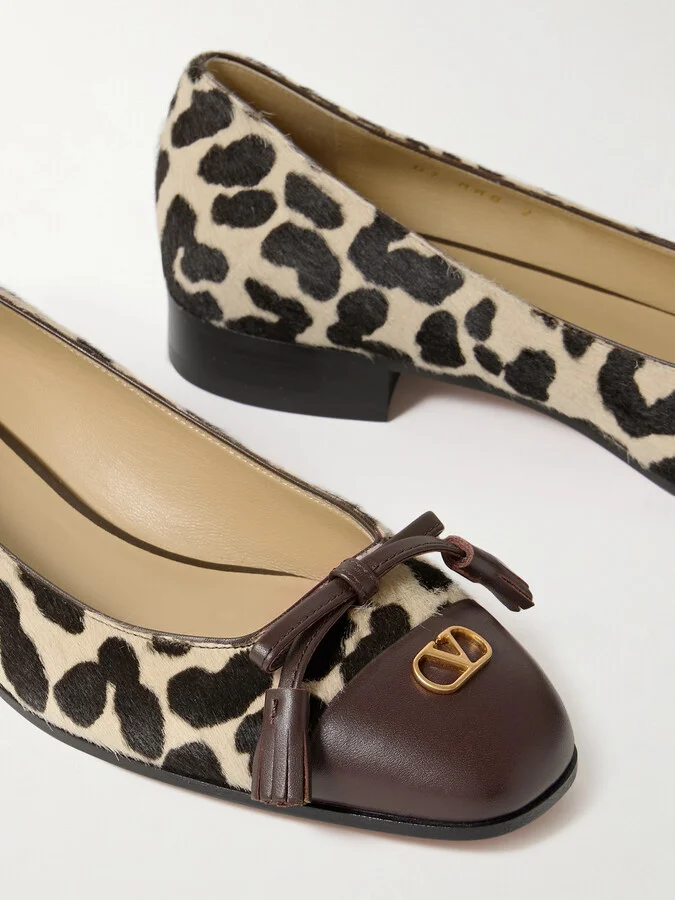 Valentino Garavani - Ballerina Leather-trimmed Leopard-print Calf Hair Flats - Animal print - Image 4