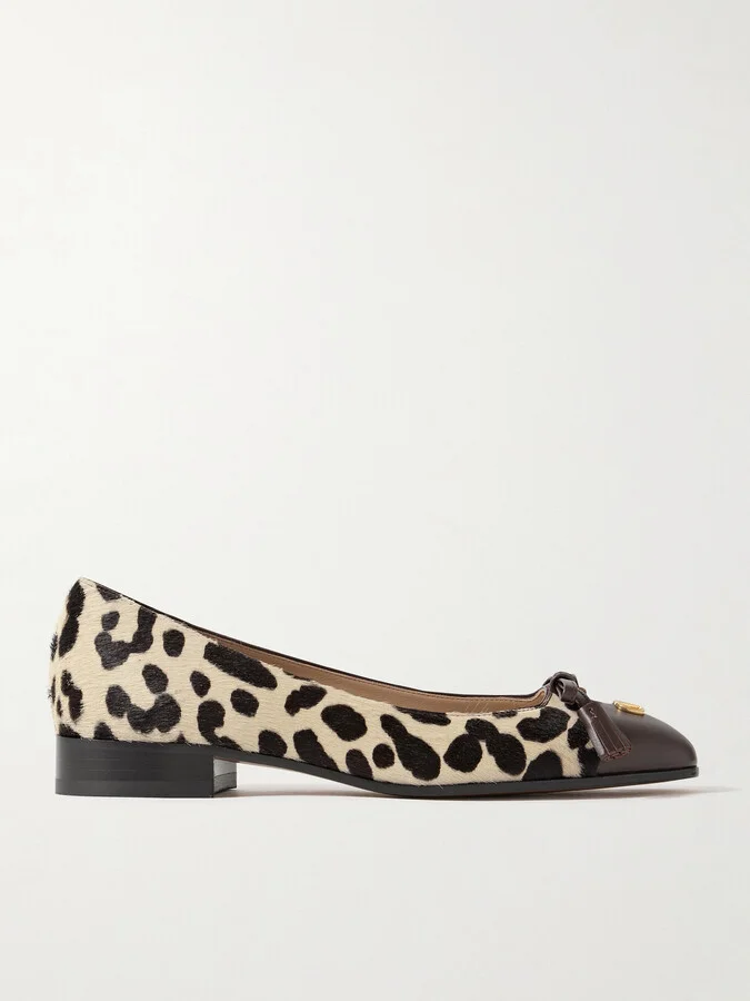 Valentino Garavani - Ballerina Leather-trimmed Leopard-print Calf Hair Flats - Animal print