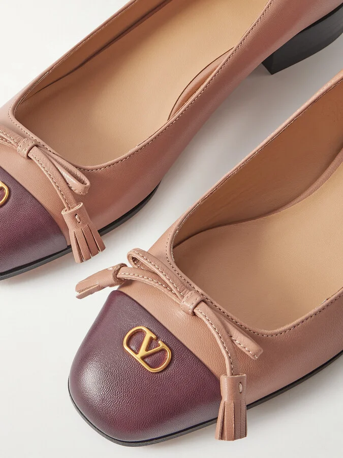 Valentino Garavani - Ballerina Two-tone Leather Flats - Pink - Image 4