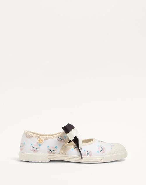 Valentino Garavani Bay By Bay Ballerina Fabric Trainer With Le Chat De La Maison Print