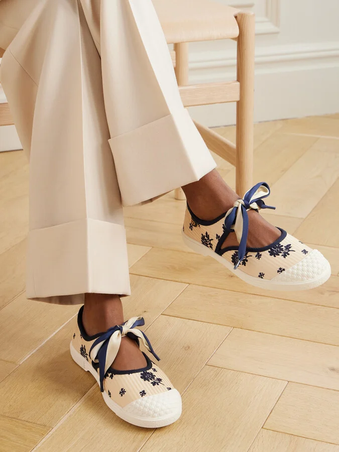 Valentino Garavani - Bay By Bay Ballerina Rubber-trimmed Printed Silk-jacquard Sneakers - Off-white - Image 2