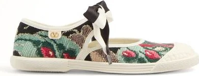 Valentino Garavani Bay By Bay Ballerina Trainer In Jacquard Fabric With Floral Embroidery