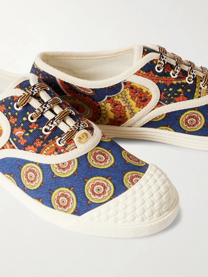 Valentino Garavani - Bay By Bay Printed Twill Sneakers - Blue - Image 4